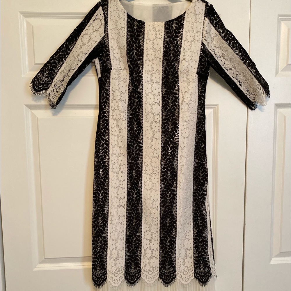 Black and white striped midi dress